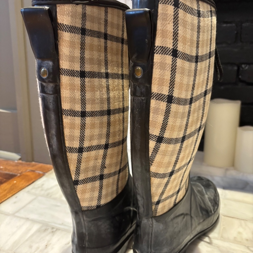 Laura Ashley Garden Plaid Rain Boots | Tall Waterproof Wellies | Women’s Size 5 - Picture 2 of 7